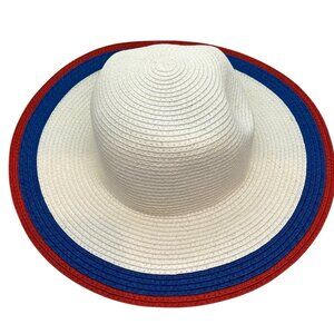 2018 4th of July Janie And Jack White Straw Hat With Red & Blue Trim Size 4-5 Su